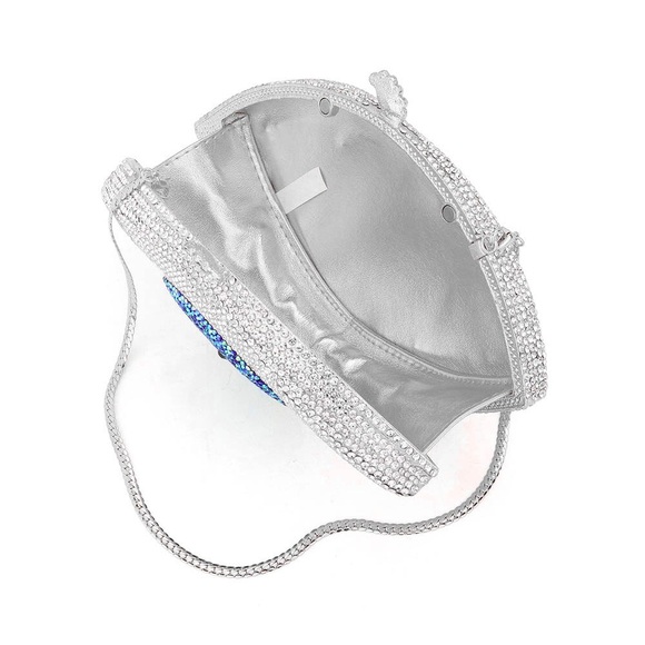 Silver & Blue Crystal Rhinestone Evil Eye Evening Clutch Bag